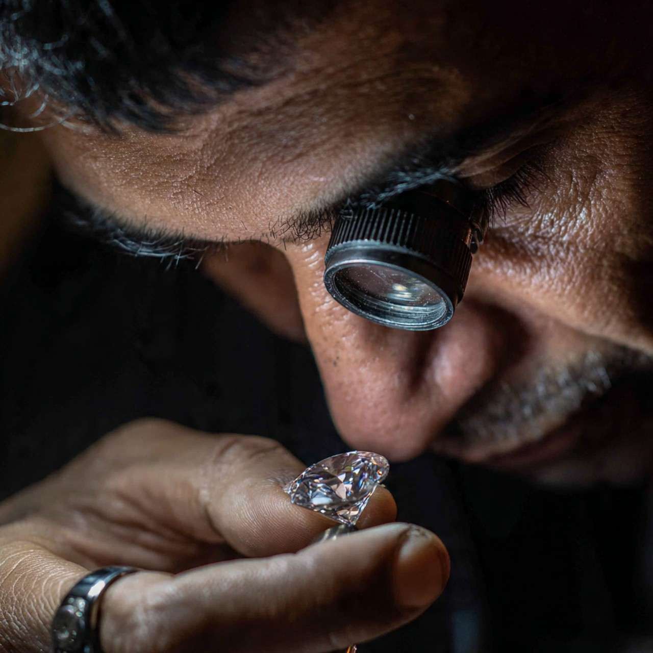 Diamond specialist in Surat inspecting quality before wholesale export to Australia — Zahra Diamonds